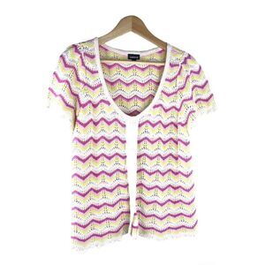 Torrid Size 0 Pink & Cream Crochet Knit Sweater 100% Cotton Short Sleeve